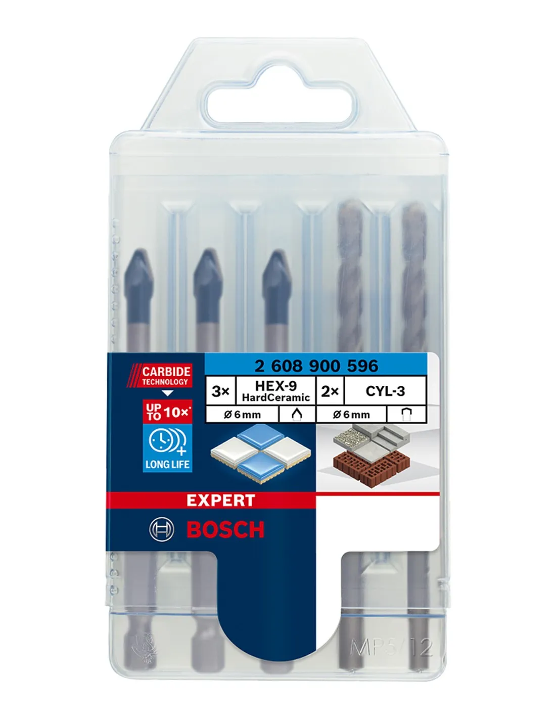 Set de 5 forets BOSCH EXPERT HEX-9 HardCeramic (2 608 900 596)