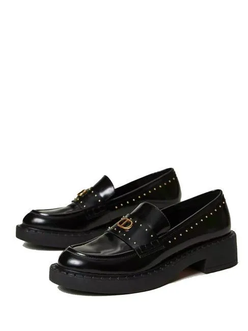 Twinset Studs Mocassin En Cuir Noir - Achetez À Prix Outlet!